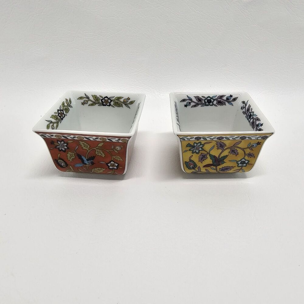 Vintage Silk Road Takahashi 2 Pc Ceramic Dish Set Floral Bird Hand Decorated